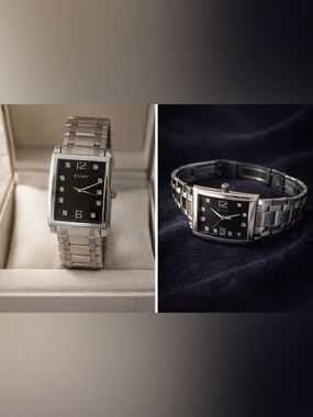 Elgin Men's Silver Watch with Black Dial